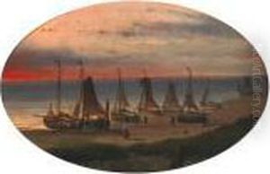 Flatboats On Thebeach by Johan Gerard Smits