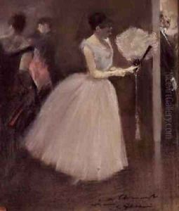 Woman in White with a Fan by Jean-Louis Forain