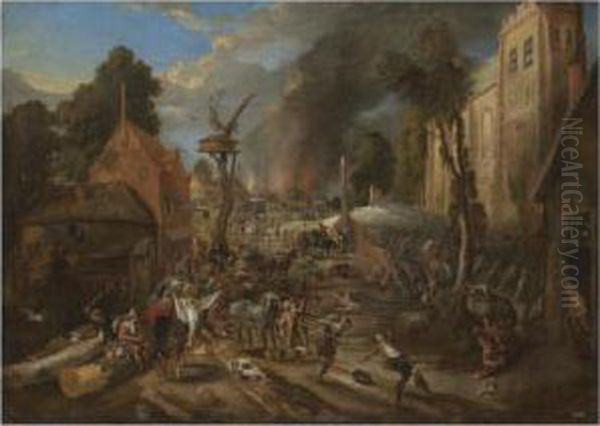 Landscape With Soldiers Pillaging A Village - view 1