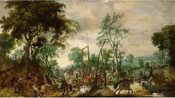 Wooded Landscape With A Calvalry Engagement - view 1