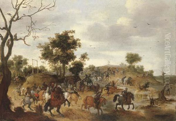 A Landscape With A Cavalry Battle, Gallows And A Windmill Beyond - view 1