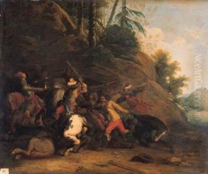 A Cavalry Skirmish Before A Wooded Hill by Pieter Snayers