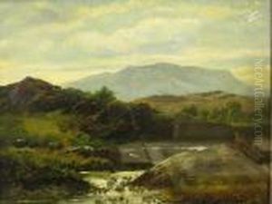 River Landscape With Hills Beyond by Henry Bayley Snell