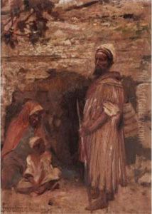 Figures By A Wall, Jerusalem by Isaac Snowman