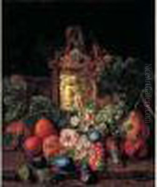 Nature Morte De Fleurs Et De Fruits Sur Un Entablement - view 1