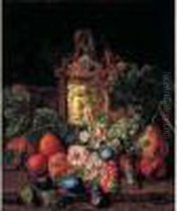 Nature Morte De Fleurs Et De Fruits Sur Un Entablement by Pieter Snyers