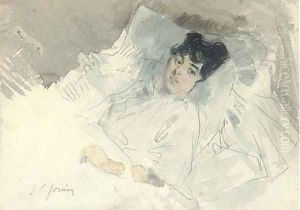 Portrait de femme couchee dans son lit by Jean-Louis Forain