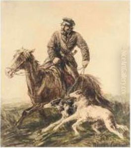 The Huntsman With Two Borzoi by Pyotr Fyodorovich Sokolov