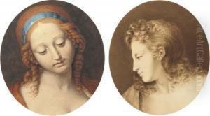 Head Of Judith And Head Of An Angel In Profile To The Right by Andrea Solario