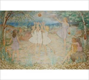 Girls Playing Ball On A Seashore (ballgame) by Venny Soldan-Brofelt