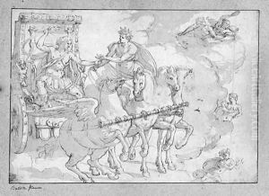Phaeton receiving the chariot of the sun from his father Apollo by Prospero Fontana