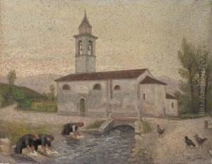 Lavandaie Alla Roggia Presso L'antica Chiesa by Erminio Soldera