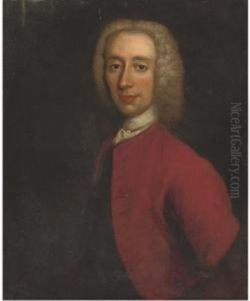 Portrait Of A Bewigged Gentleman, Half-length, In A Red Coat - view 1
