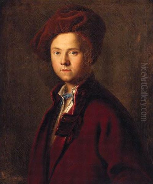 Portrait Of A Gentleman, Half-length, In A Red Coat, White Shirt,and Brown Turban - view 1