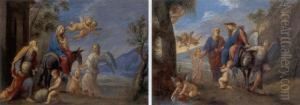 The Departure And The Rest On The Flight To Egypt: A Pair Of Paintings by Giovanni Gioseffo da Sole