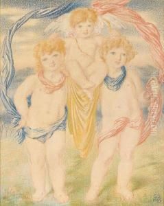 Cupid Carried In Triumph By Two Cherubs by Simeon Solomon