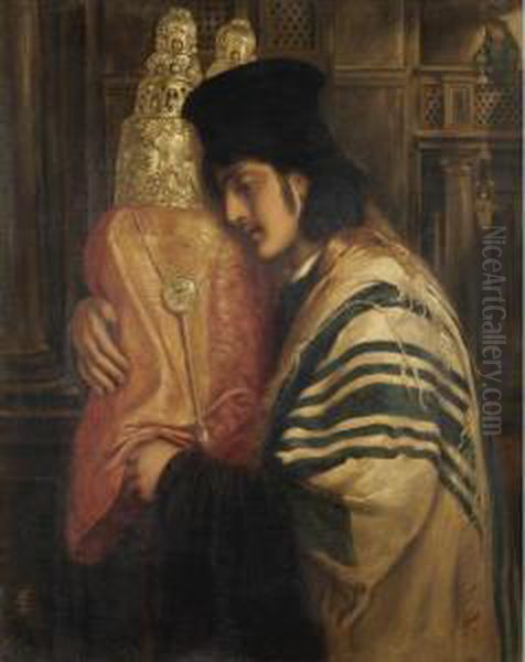 Rabbi Carrying The Scrolls Of
The Law - 'the Law Is A Tree Of Life To Those Who Lay Hold Upon It. The
Supporters Thereof Are Happy' - view 1