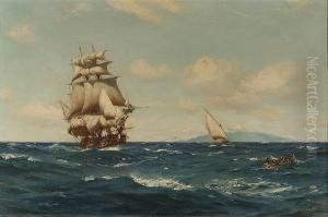 Frigate (latter End Of 18th.
Century) Recovering Her Boat Which Had Been Lowered To Rescue A Man by Thomas Jacques Somerscales