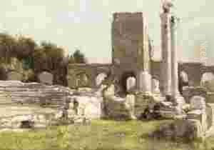 A View Of The Roman Theatre At Arles With Figures Seated Amongstthe Ruins by Richard Gay Somerset