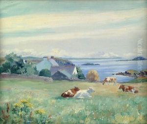 "pat Hegarty's Little House", 
Cottage By The Sea With Cows In The Meadow, 1927, Signed Oil On Board by Edith Oenone Somerville