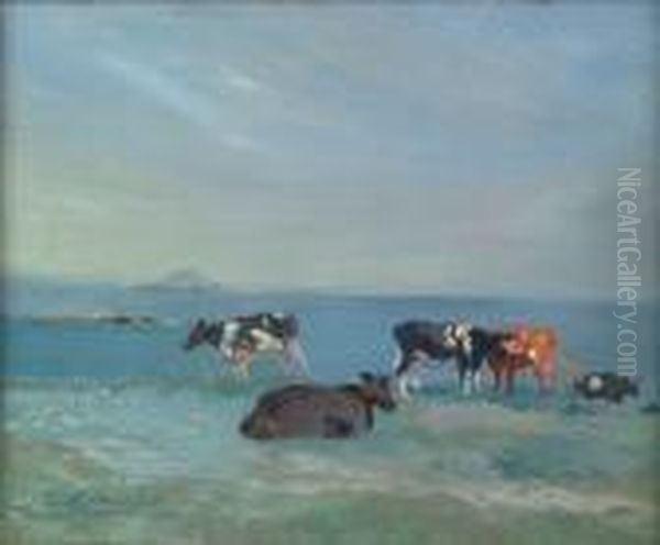 "pres Sales", Seascape With Islands, And Cattle On A Cliff, 1927, Signed - view 1