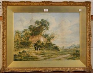 Figures In The Valley Of A Continental Mountainouslandscape by Ferdinand Sommer