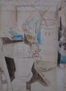 Flower In A Jar On Table by William Sommer