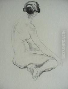 Seated Female Nude From Behind by William Sommer