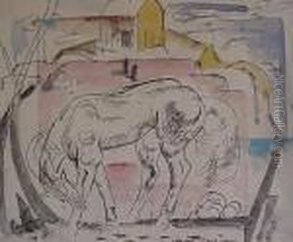 Horse And Yellow Barn- - view 1