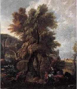 Cavalier Dans Un Paysage Boise Toile. thumbnail