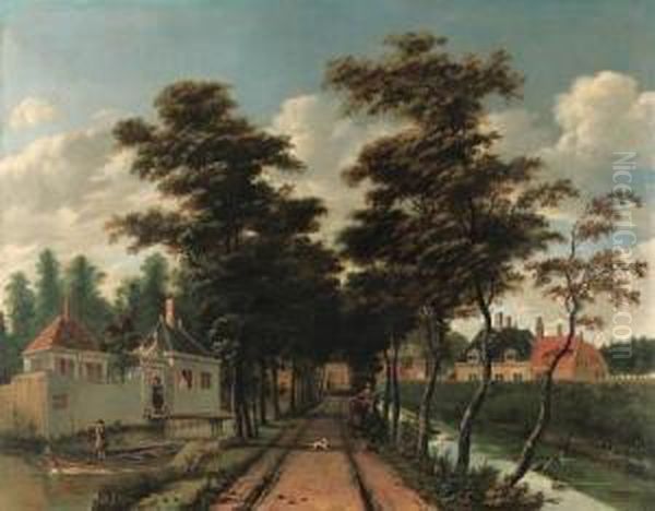 An Avenue Between Two Canals
With A Horseman And A Dog, A Youth Ina Skiff And A Man By A Gatehouse
Nearby - view 1