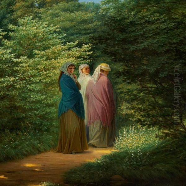 Puggaard In The Garden With Her Two Daughters - view 1