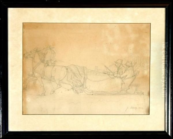 Two Gentlemen On A Sleigh In A Danish Winter Landscape - view 1