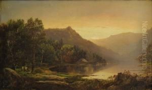 New England Mountain Lake At Sunrise by William Louis Sonntag