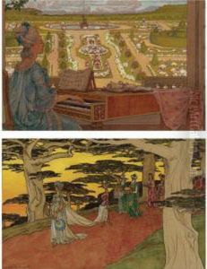 A Springtime Recital And Bridal Procession: A Pair Of Watercolors
