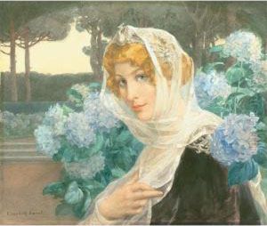 Jeune Femme Aux Hortensias