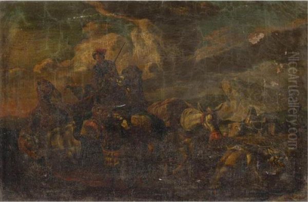 An Oriental Merchant On A Camel With Donkeys In A Landscape - view 1