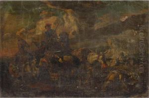 An Oriental Merchant On A Camel With Donkeys In A Landscape by Jan Frans Soolmaker