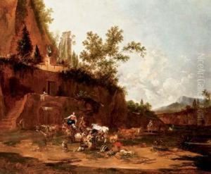 Herders Resting In An Italianate Landscape
