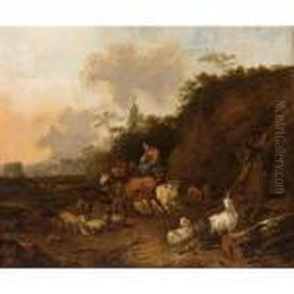 A Italianate Landscape With A Shepherdess And Her Cattle - view 1