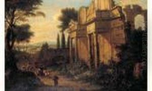 Bergers Et Leur Troupeau Dans Des Ruines Antiques