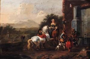 Travellers By A Roadside Fountain by Jan Frans Soolmaker