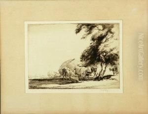 "milking Time On A Sedgemoor Farm" - Drypoint, Signed In Pencil.