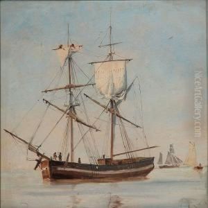 Seascape With A Brig And Other Sailing Ships by C. F. Sorensen