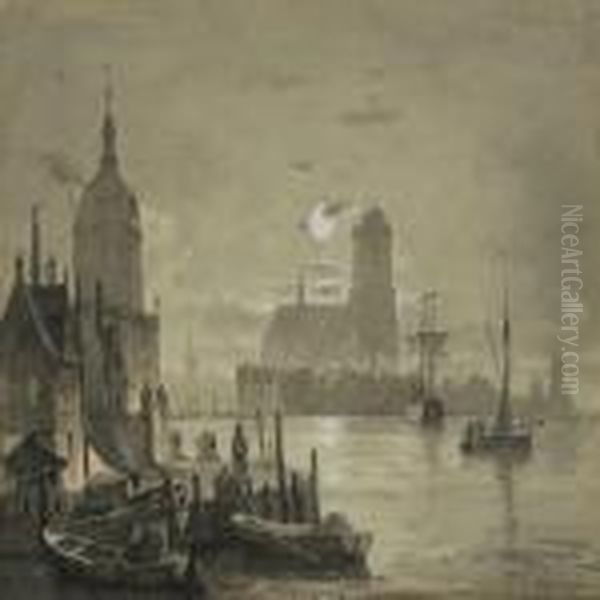 Dutch Canals By Moon Light - view 1