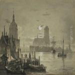 Dutch Canals By Moon Light by C. F. Sorensen