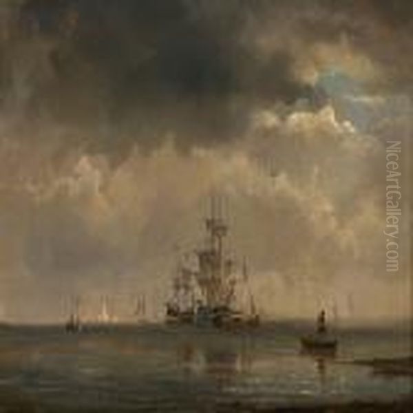 Coastal Scene With Sailing Ships On Copenhagenroadstead - view 1