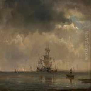 Coastal Scene With Sailing Ships On Copenhagenroadstead by C. F. Sorensen