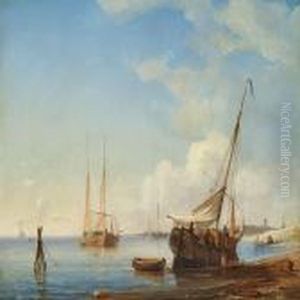 View Of The Dutch Coast With A Cof On The Beach by C. F. Sorensen