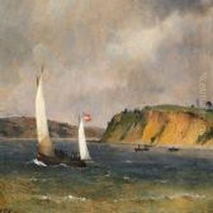 Numerous Ships Near A Coast With Steep Cliffs